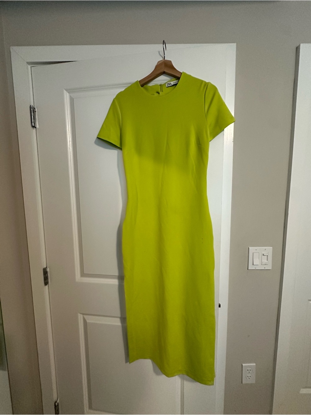 Zara Neon Lime Short-Sleeve Midi Dress